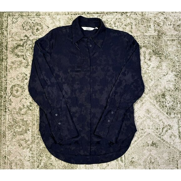 & Other Stories Navy Floral Jacquard Button Down Top Size 2 NWOT - Picture 1 of 12
